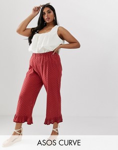 Брюки с вышивкой ришелье и оборками ASOS DESIGN Curve-Красный