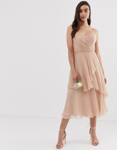 Платье-бандо миди с юбкой в несколько слоев ASOS DESIGN Bridesmaid-Розовый