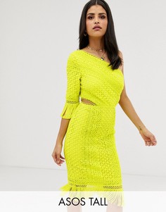 Ажурное платье на одно плечо с бахромой на подоле ASOS DESIGN Tall-Мульти