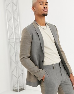 Пиджак скинни в мелкую клетку ASOS DESIGN-Бежевый