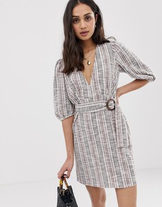 Трикотажное платье мини букле с поясом ASOS DESIGN-Мульти