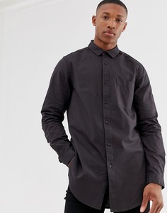 Черная длинная оксфордская рубашка классического кроя ASOS DESIGN-Черный
