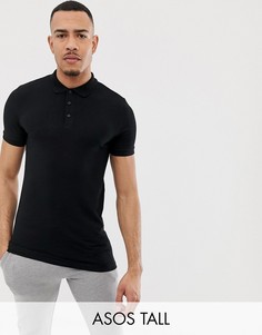 Черное обтягивающее трикотажное поло ASOS DESIGN Tall-Черный