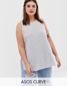 Серый топ без рукавов из смешанного льна с разрезами по бокам ASOS DESIGN Curve