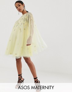 Платье мини с декоративной отделкой на кейпе ASOS DESIGN Maternity-Мульти