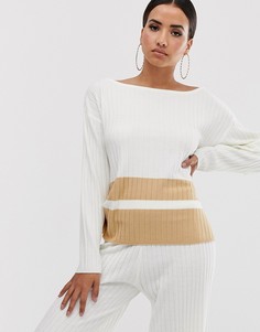Трикотажный джемпер для дома с полосками по краю ASOS DESIGN-Белый