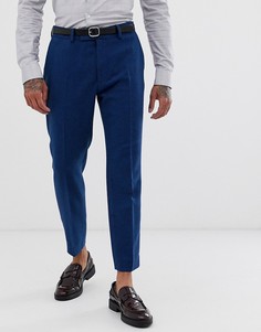 Синие зауженные укороченные брюки из саржи с добавлением шерсти ASOS DESIGN Wedding-Синий