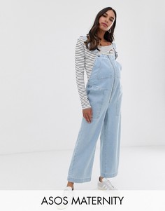 Светлый джинсовый комбинезон в стиле милитари ASOS DESIGN Maternity-Синий