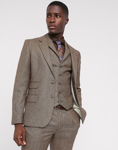 Коричневый приталенный пиджак из твида ASOS DESIGN
