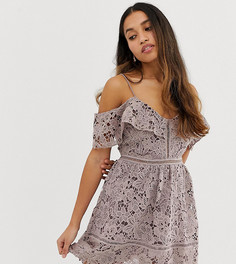 Кружевное платье мини с открытыми плечами New Look Petite-Фиолетовый