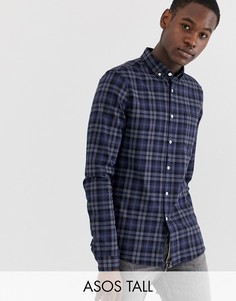 Узкая рубашка в сине-серую клетку ASOS DESIGN Tall-Темно-синий