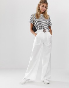 Широкие брюки с поясом ASOS DESIGN-Кремовый