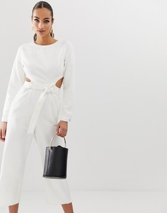 Белый джинсовый комбинезон с вырезами Missguided
