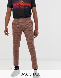 Строгие укороченные брюки скинни с атласным кантом ASOS DESIGN Tall-Коричневый