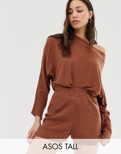 Трикотажные шорты для дома в рубчик ASOS DESIGN Tall-Коричневый