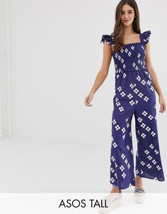 Комбинезон в горошек с присборенной отделкой и оборками на рукавах ASOS DESIGN Tall-Мульти