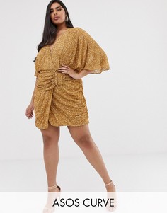 Платье мини с отделкой пайетками и роговой пряжкой ASOS DESIGN Curve-Коричневый