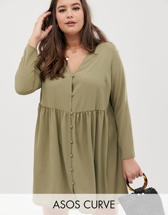 Свободное платье мини на пуговицах ASOS DESIGN Curve-Зеленый