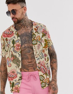 Светло-бежевая свободная рубашка с принтом пейсли ASOS DESIGN-Бежевый