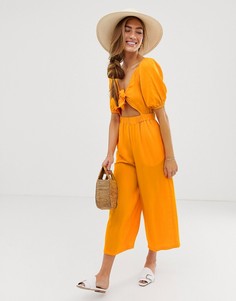 Комбинезон с пышными рукавами и завязкой ASOS DESIGN-Желтый