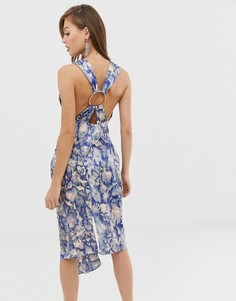 Атласное платье миди с абстрактным принтом ASOS DESIGN-Мульти