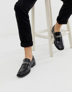 Черные кожаные лоферы с квадратным носком и цепочкой ASOS DESIGN-Черный