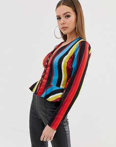 Блузка с баской в разноцветную полоску Missguided-Мульти