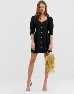 Короткое приталенное платье мини на пуговицах с пышными рукавами ASOS DESIGN-Черный