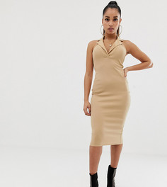 Платье миди в рубчик с воротником ASOS DESIGN Petite-Бежевый