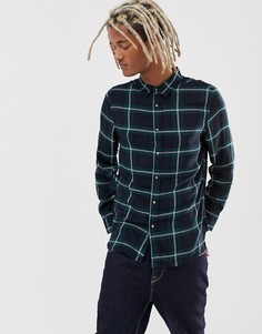 Зеленая рубашка в клетку Bershka-Зеленый