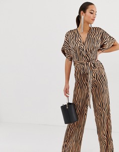Комбинезон с анималистичным принтом и поясом Missguided-Мульти
