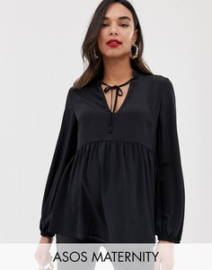 Свободный топ с длинными рукавами и завязкой ASOS DESIGN Maternity-Черный