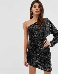 Велюровое платье-футляр мини на одно плечо ASOS DESIGN-Мульти