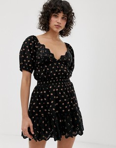 Платье мини с вырезом сердечком и вышивкой ришелье ASOS DESIGN-Мульти