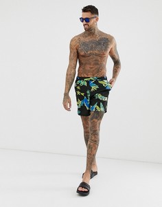 Шорты для плавания с принтом ASOS DESIGN-Черный