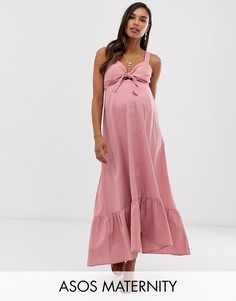 Платье макси с декоративным узлом и пуговицами ASOS DESIGN Maternity-Розовый