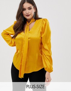 Блузка горчичного цвета с глубоким вырезом и завязкой John Zack Plus-Желтый