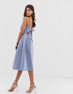 Платье для выпускного миди с бантом на спине ASOS DESIGN-Синий