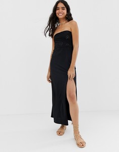 Платье-бандо макси с вышивкой ришелье ASOS DESIGN-Черный