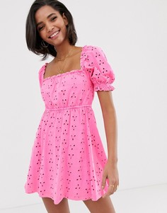 Платье мини с вышивкой ришелье ASOS DESIGN prairie-Розовый