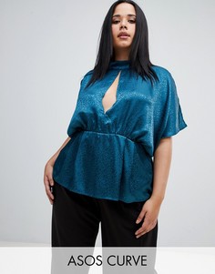 Топ с рукавами клеш и леопардовым рисунком ASOS DESIGN Curve-Синий