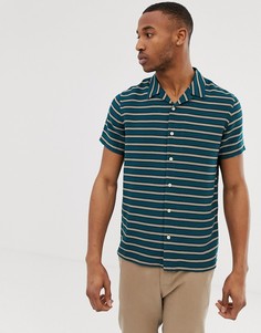 Сине-зеленая рубашка в полоску с короткими рукавами и отложным воротником PS Paul Smith-Зеленый