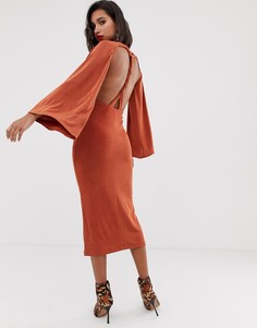 Платье миди с открытой спиной ASOS DESIGN-Коричневый