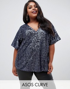 Oversize-футболка с пайетками ASOS DESIGN Curve-Синий