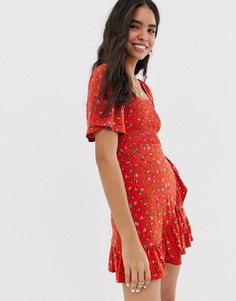 Сарафан с присборенной отделкой, цветочным принтом и оборкой ASOS DESIGN-Мульти