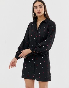 Платье-рубашка в горошек с завязками на рукавах Fashion Union-Мульти