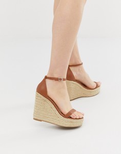 Светло-коричневые кожаные босоножки на танкетке Steve Madden Survive-Бежевый