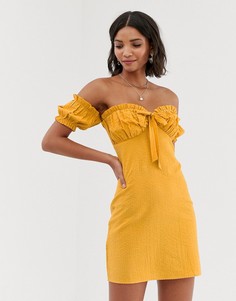 Сарафан мини с открытыми плечами и завязкой ASOS DESIGN-Желтый