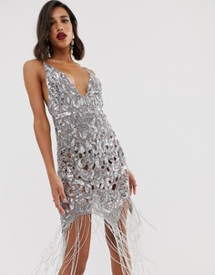 Ажурное платье миди на бретелях с отделкой пайетками ASOS EDITION-Серебряный