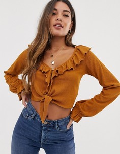 Фактурный топ на пуговицах с оборками ASOS DESIGN-Желтый